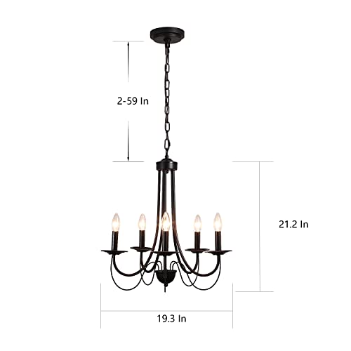 Sefinn Four 7248-5B 5-Light Farmhouse Chandelier, Candle Style Metal Chandelier, Black Retro Light Fixture For Dining Room, Living Room, Indoor thumb #5