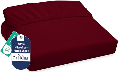 Image of Royale Linens Fitted Sheet California King - Ultra Soft 1800 Brushed Microfiber - Hotel Luxury Bottom Sheets - Wrinkle Free & Fade Resistant - Deep Pocket Fitted Sheet Only (King Cal, Burgundy)