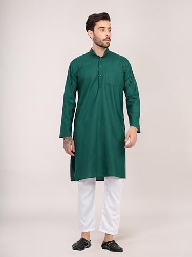 Image of HUZUR Men's Cotton Full Sleeve Long Knee Length Kurta Pajama Comfortable Wear for Festival and Occasion like Holi,Diwali,Eid,Haldi,Mehendi and Wedding