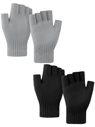 VZV 2 Paar fingerlose Strick-Handschuhe für Damen & Herren, warme Winterausführung