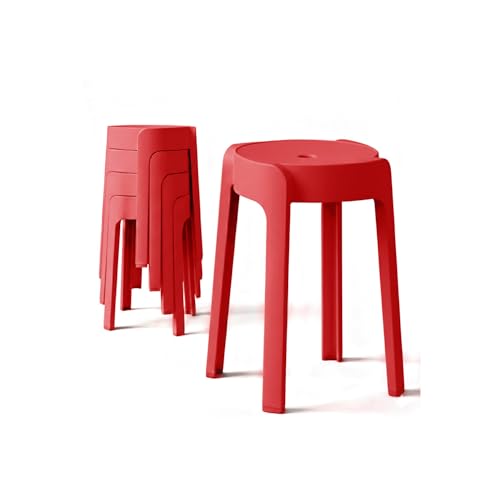 4 Tabourets Gigognes empilables BM Home Tab-Rouge en Plastique, légers pour la Maison, Salle de Classe, Cuisine, Jardin