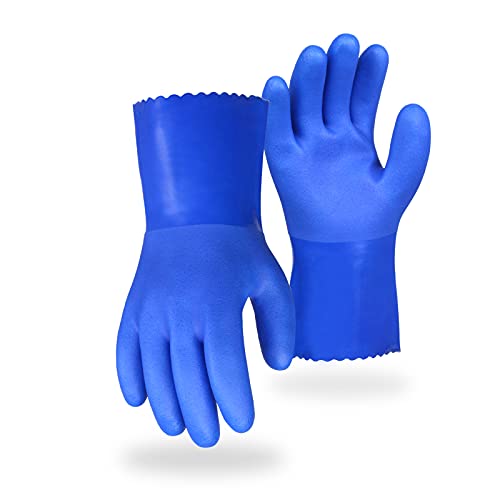 Chemical Resistant Gloves PVC Coated Work Gloves Oil Resistant Gloves 10.5inch Heavy Duty Chemical Gloves , Acid, Alkali and Non-Slip XL (XL, 1pair)