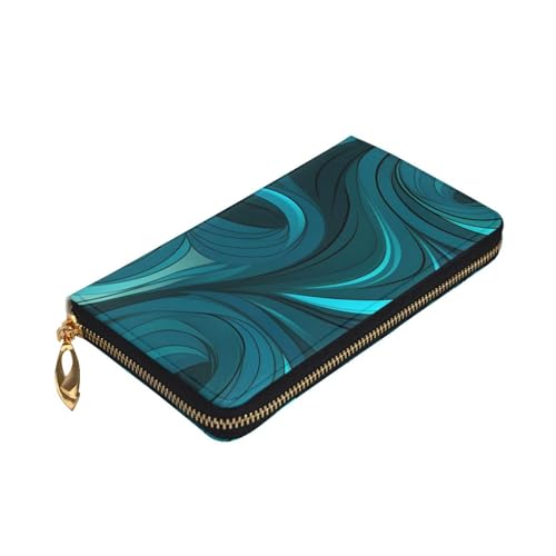 Teal Blue Prints Leather Long Clutch Wallet for Fashionable Girls and Women - Durable, Stylish, and Functional, Black, One Size3