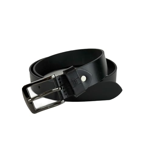 Genuine Leather Belt, Handcrafted, Black, Chrome Buckle, Premium Buff Leather, 40mm Width