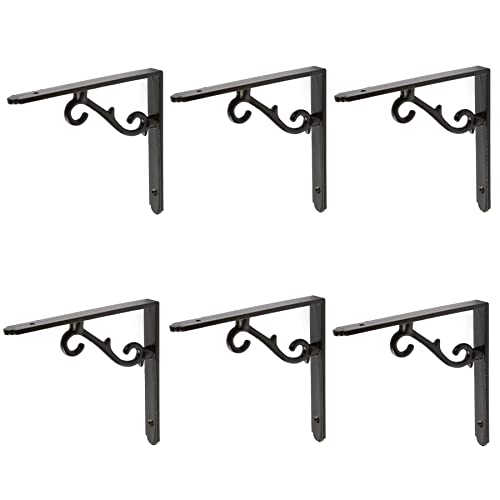 6x Black 155mm Scroll Hierro Soporte de estante - Hierro fundido Antiguo Pantalones de almacenamiento de pared de servicio pesado - por Hammer & Tongs Cover