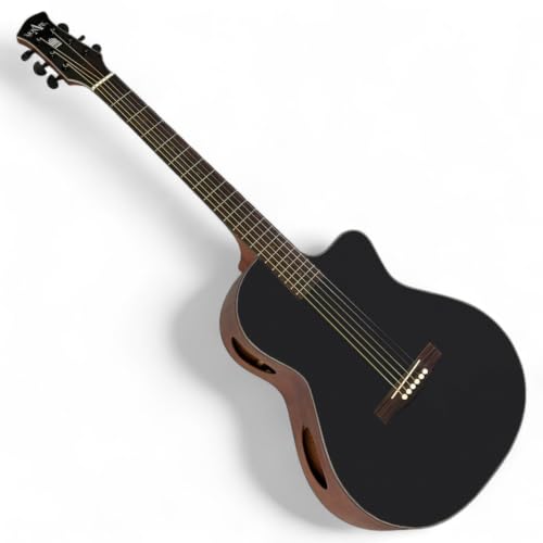 Monark Handmade Acoustic Guitar – Solid Spruce Top, Solid Rosewood Back & Sides, Side Soundports, Ebony Fretboard, Matte Black, Folk/OM Size