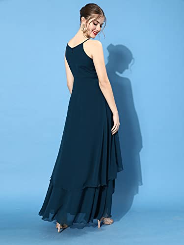 Image of Miss Chase Women's Teal Round Neck Sleeveless Solid Embellished Maxi Dress