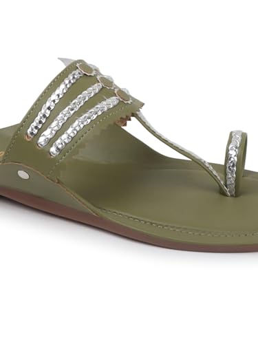 Image of SilverArrow Women's Desi Bloom Fashion Sandals|Kholapuri Style Flat with Open Back |Casual Wear