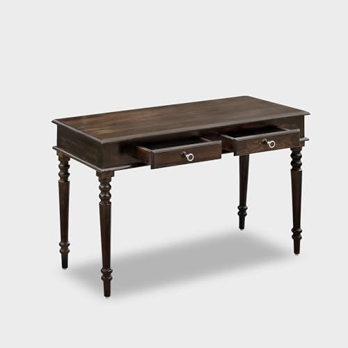 Image of Brown Solid Sheesham Wood Study Table | Modern & Contemporary Writing Desk for Adults | 2 Drawer Computer Table for Home & Office Work | Heavy Duty & Convertible | 114.3 D x 58.8 W x 76.2 H cm