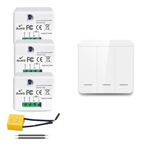 No Neutral Light Switch 2-Way Control Module 1/2/3 Group Remote Control Wall Switch Suitable for 110V 220V LED Controller LED Di