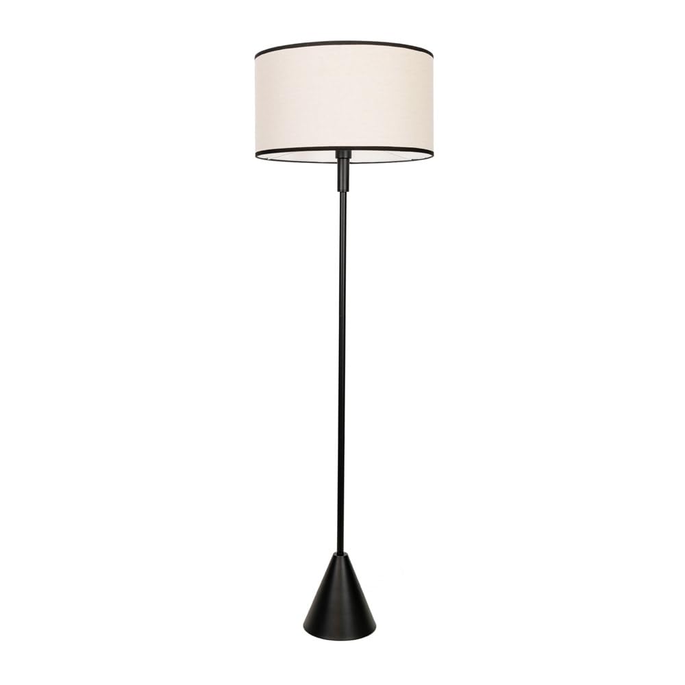 Valuelights Unisex Black Mitch Natural Linen Trim Lamp Shade Wood Triangle Floor Lamp With Led Bulb