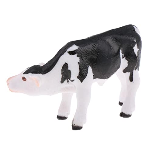 Figura Animale da Fattoria Simulazione Bambini Giocattolo Toro Miniatura Plastica Dipinta a Mano Decorazione Scrivania Adatta a Regali Casa Giardino, Vitello Nero lattiginoso