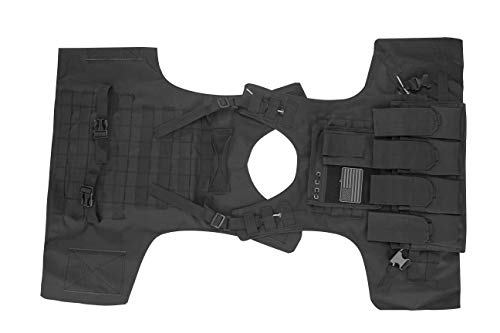 Tactical Airsoft Vest w/US Flag Patch and Triple Pouches (black, small-large)