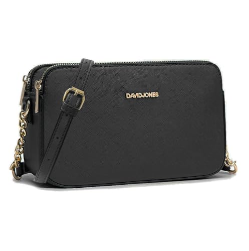 David Jones - Petit Sac Bandoulière Femme - Pochette Téléphone Portable Cuir PU Rigide - Besace Chaînes Porté Epaule - Sacoche 3 Compartiments Poches - Soirée...