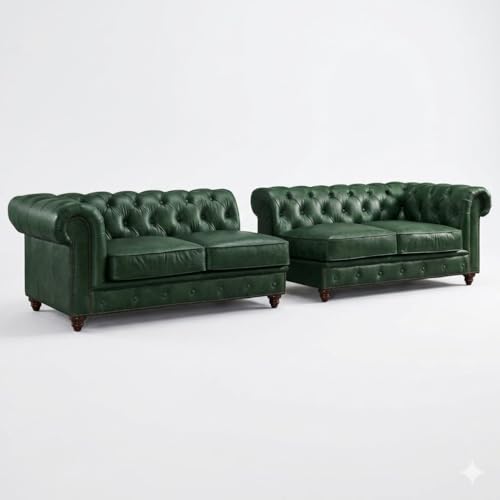 Image of Classic Leatherette Chester Sofa Set Button Tufted, Classic Style Sofa Set 3-Person Sofa for Living Room, Office, and Hallway Colour (Bottle Green, 4 Seater Sofa)