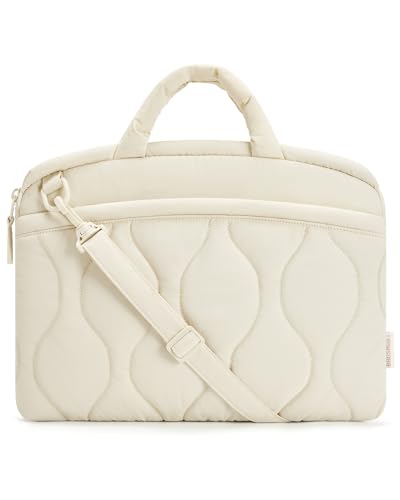 BAGSMART 13-14 Inch Laptop Case Sleeve, Protective Lightweight Puffy Laptop Bag with Strap for MacBook Air/Pro 13.3 Inch, Water Resistant Laptop Cover Compatible for Dell HP Asus, Beige