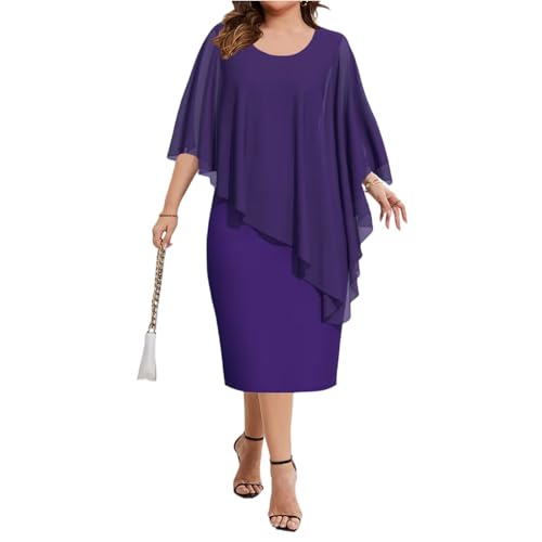 Beach Vacation Clothes for Women,Women's Elegant Vintage Mesh Dress Cape Overlay Pencil Classic Sundress Commuting Party Shif Dresses(Purples,3X-Large)