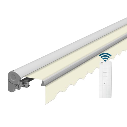 Eclipse Kassettenmarkise Halbkassette Gelenkarm Sonnenschutz Markise Sonnenmarkise Balkonmarkise elektrisch Standard 3,95x3 m Stoff 280g/m² Polyester (PE) UV-Schutz 50+, Markisentuchfarbe: Beige