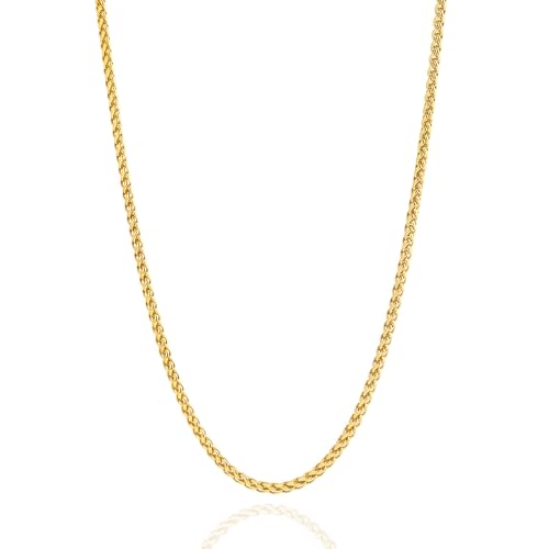 2.5mm/4mm Gold Wheat Chain for Men Women, Mens Stainless Steel Chain Necklace Jewelry, 16-26 Inches