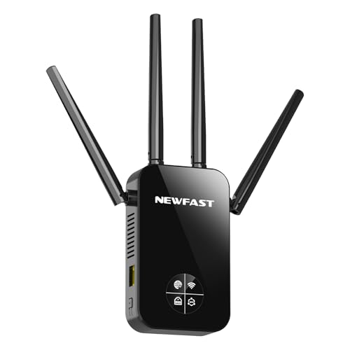 NEWFAST Repeteur WiFi Puissant RE523,1200Mbps Amplificateur WiFi Double Bande WiFi Extender jusqu'à 140㎡,5GHz Répéteur WiFi sans Fil Compatible avec Toutes Les Box,Configuration WPS en Un clic