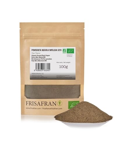 FRISAFRAN | Pimienta negra molida 100g | Pimienta pura | Pimienta Negra Molida Bio | 100% Ecológica y Natural | Sabor Intenso | Ideal Guisos, Salsas, Ensaladas | Sin Aditivos | pimienta molida Vegana