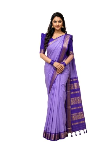 Image of Pure Kalyani Cotton Saree | Zari Border & Blouse Piece - Lata Gadwal Design | Traditional Saree