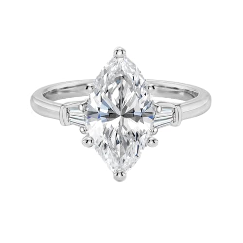 1 1.5 2 2.5 3 Carat Center Moissanite Engagement Ring 925 Sterling Silver 10k 14k 18k Solid Gold Marquise Cut 3 Stone Moissanite Wedding Ring Bridal Ring Promise Ring for Women Her Wife Free Engraved