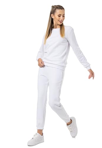 Redbridge Tuta da donna, in pile, per il tempo libero, jogging, pantaloni, felpa con cappuccio Premium Basic, bianco, XXL
