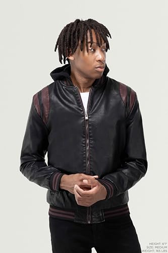 Image of X-Ray Men's Slim Fit Faux-Leather Moto Jacket with Removable Hood