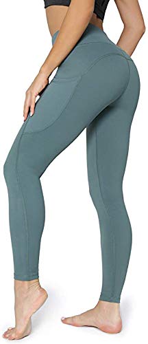Sudawave - Pantalones de yoga ultra suaves para mujer, cintura alta, control de la barriga, con bolsillos Verde Verde cangrejo L