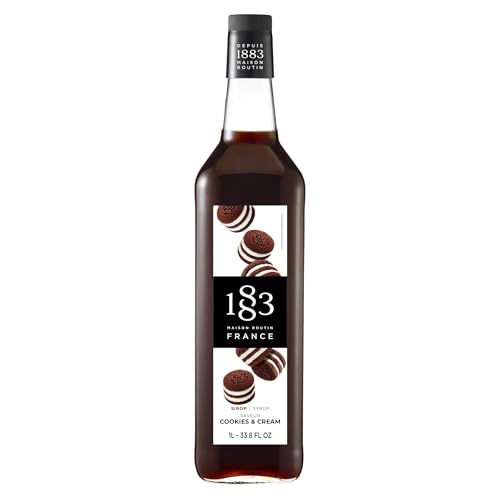 Image of 1883 Cookies & Cream Syrup for Coffee, Lattes & Drinks, Made in France, 1 Liter Glass Bottle