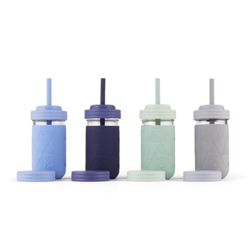 Image of Elk and Friends Smoothie Cups For Kids & Toddler | The Original Glass Mason Jars 12 oz with Silicone Sleeves & Straws |Spill Proof|