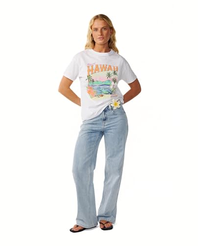 Rip Curl Damen-T-Shirt, lockere Passform, kurzärmelig, White Turtle Bay, Klein
