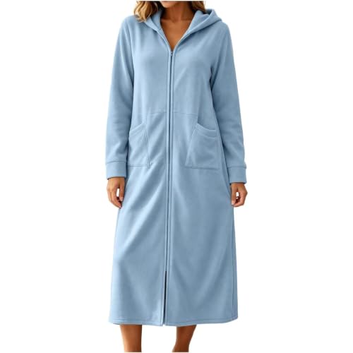 Zip Up Robes for Women Long Soft Housecoat Hooded Bathrobe with Pockets - image 5