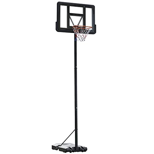 HOMCOM Basketballständer tragbar freistehend Verstellbarer Basketballständer mit Zwei beweglichen Rädern geeignet für den Außen- und Innenbereich Stahl PVC HDPE Schwarz 110 x 75 x 220-365 cm