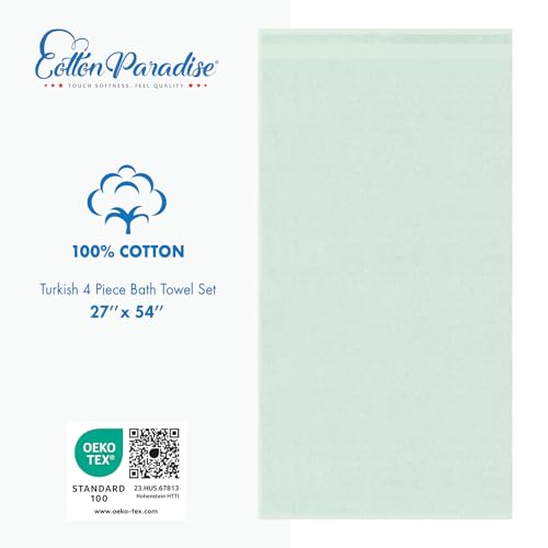 Image of Cotton Paradise 100% Cotton Turkish Towel Set, Soft Absorbent Quick Dry, 4 Piece Bath Towel Set, Mint Green