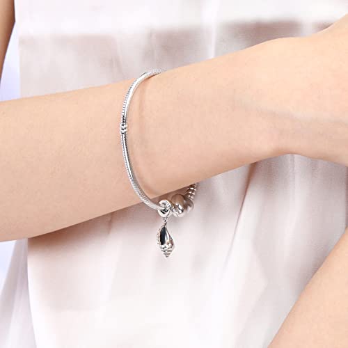 Huaiyu 925-Sterling-Silver Octopus Conch Seashell Charms - Ocean Animal Dangle Pendant Jewelry Beads Bracelet For Women Seashell Bracelets Beads For Women Fit For Diy Charms Bracelets (Conch Bead) #TOP2