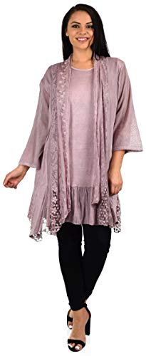 Dare2BStylish Women Plus Size 2 Piece Lace Cardigan Duster Blouse Top Set