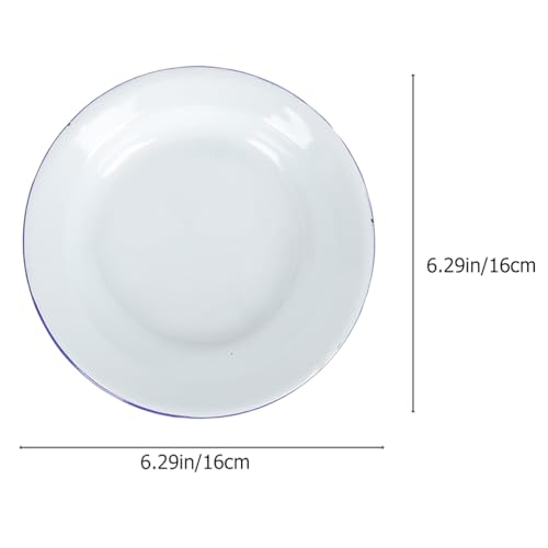 Assiettes en émail à bord bleu blanches lot de 4 résistantes Hemoton