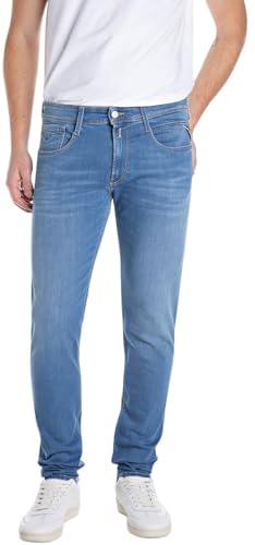 Replay Anbass Powerstretch Denim Jeans, 009 Azul Medio, 38W / 32L Hombres