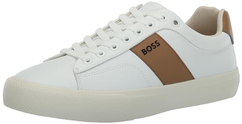 Image of BOSS Men's Aiden Logo Block Leather Low Top Sneakers | Casual Shoes