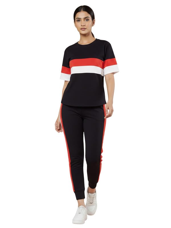 de trendz Women's Cotton Lycra Blend Front Taped Tracksuit | Co-ord Set For Women| Track Suit Set For Women-picture-16