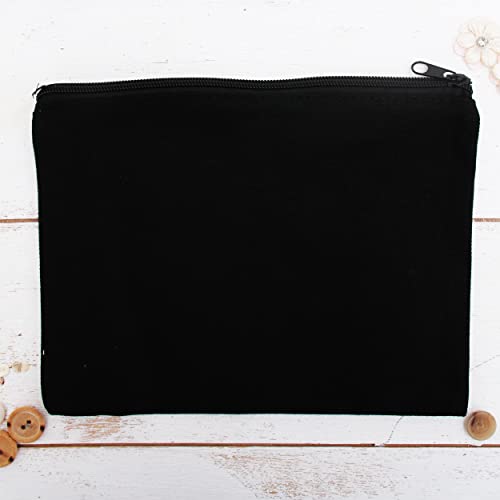 Image of Threadart Black Cotton Canvas Zipper Pencil Pouch 7x9.25 | Heavy-duty 100% cotton canvas zipper pouch - keeps pencils, makeup, tools & small essentials organized