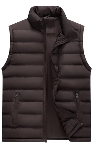 VtuAOL Men's Puffer Vest Outdoor Hooded Padded Vest Softshell Outerwear Vest for Travel Hiking