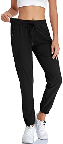 Women's Lightweight Cargo Joggers Quick Dry Hiking Pants UPF50+ Athletic Workout Casual Outdoor Pants with Zipper Pockets-Black-XL