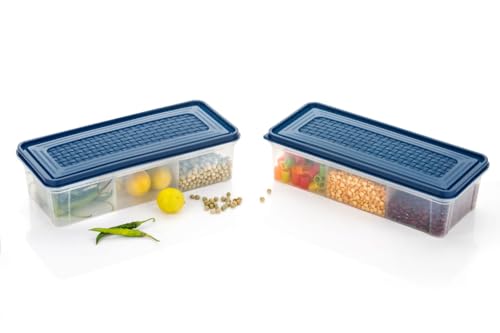 Image of MAGIC SPOON Multipurpose 3 Section Storage Container | Spice Box, Pickle Jar, Fridge Organizer, Dry Fruit, Vegetable & Kitchen Storage Container- 2000ml X 2 Pack (NAVY)