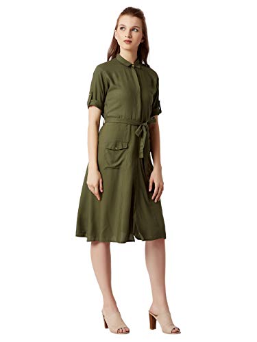 Image of Miss Chase Women's Olive Green Midi Shirt Dress