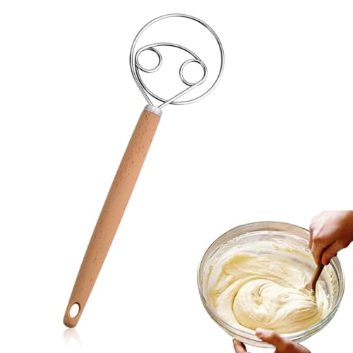 HQRKOTM 1 pieza Batidor danés para amasar de acero inoxidable - Estilo holandés para pan - Batidor manual con mango - Utensilios de cocina