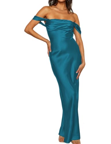 Image of Realtix Satin Off The Shoulder Strapless Bridesmaid Maxi Dress for Women
