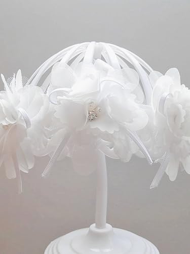 Lace Floral Baby Girls Headband Soft Elastic Hairband Flowers Pearl White Baby Hair Band Newborns Infants Toddlers 0-36 Months Headpiece Christening Baptism Party Hair Accessories4